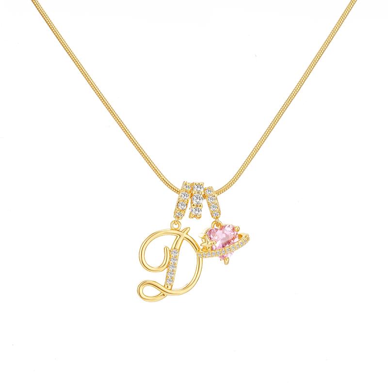Initial & Heart Zircon Necklace ¨C Gold
