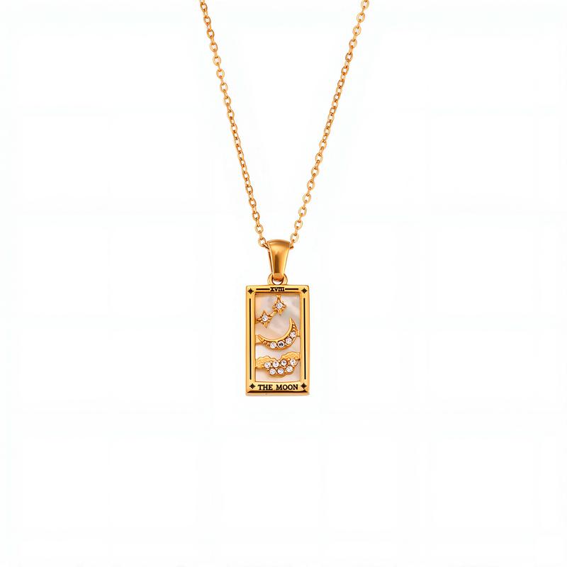 Square Tarot Enamel Titanium Steel Necklace