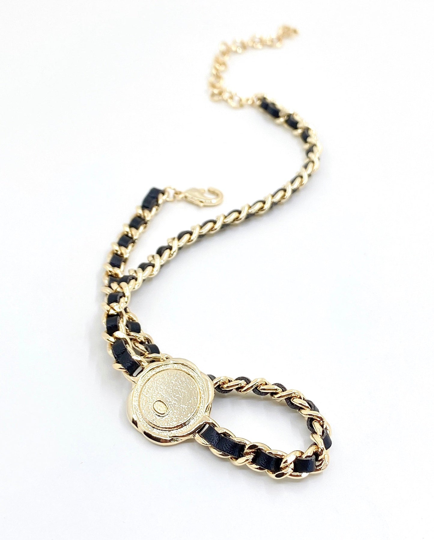 18K  Chanel Rhinestone Leather Choker Necklace