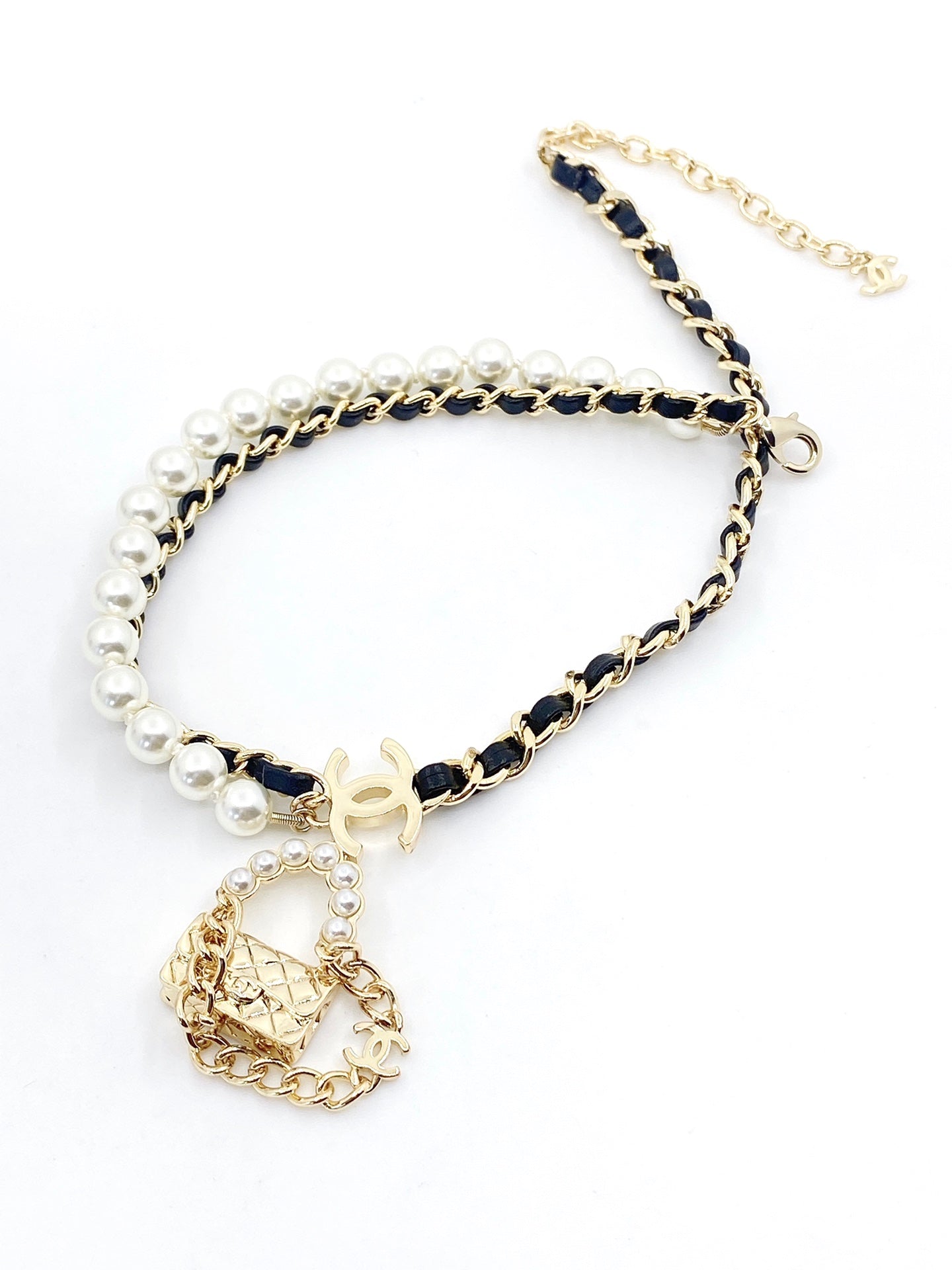 18K  Chanel Pearl Bag Pendant Necklace