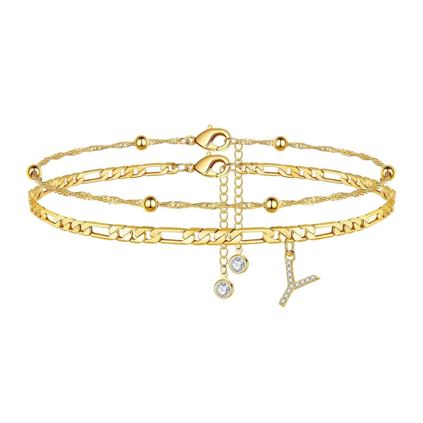 Waterproof & Tarnish-Free Beaded Initial Anklet