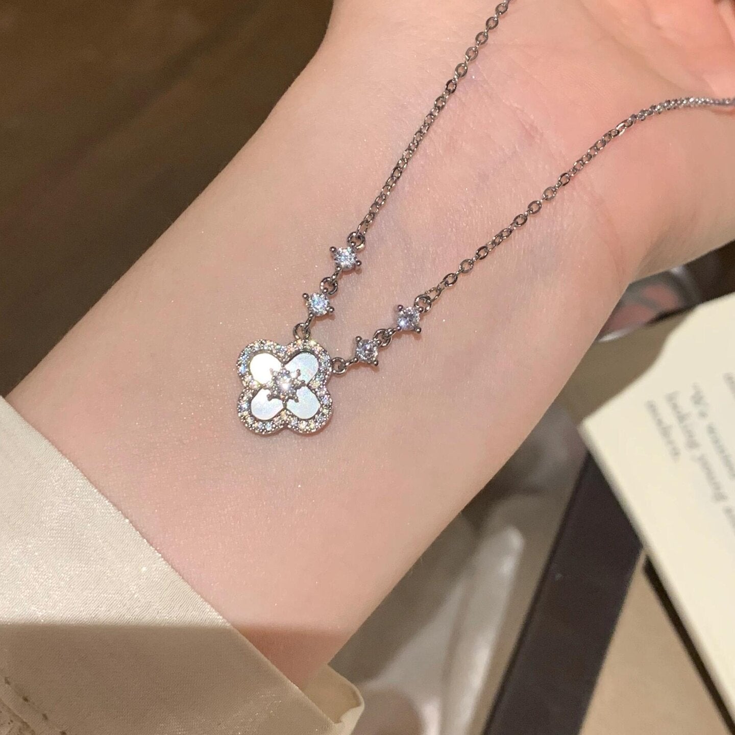 Dainty Pink Clover Lucky Jewelry Set