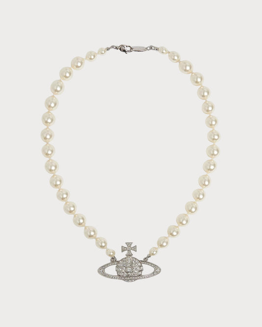 VIVIENNE WESTWOOD Bas Relief Silver-Tone Brass, Pearl and Swarovski Crystal Necklace(2 Colors)