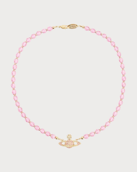 VIVIENNE WESTWOOD Messaline Bead-Design Brass Choker(Pink)