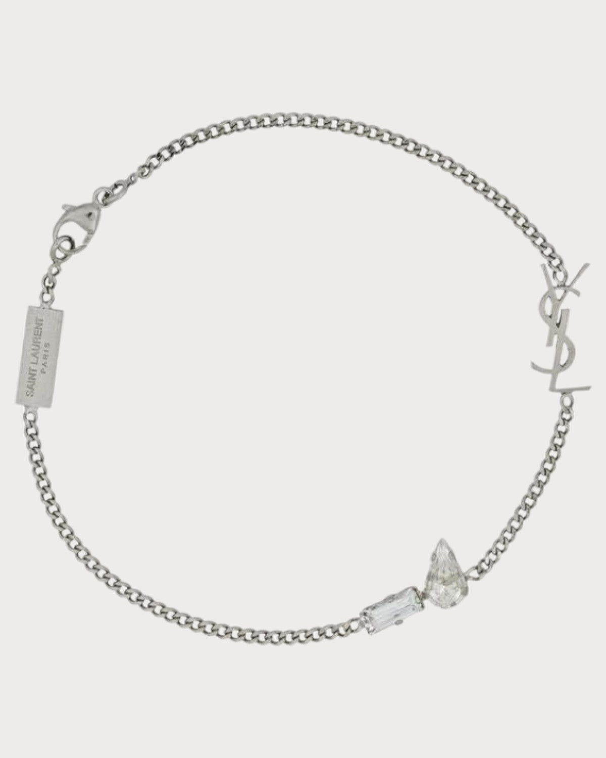 YSL SAINT LAURENT Cassandre Charm Bracelet In Metal And Rhinestone(Silver)