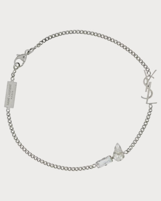 YSL SAINT LAURENT Cassandre Charm Bracelet In Metal And Rhinestone(Silver)